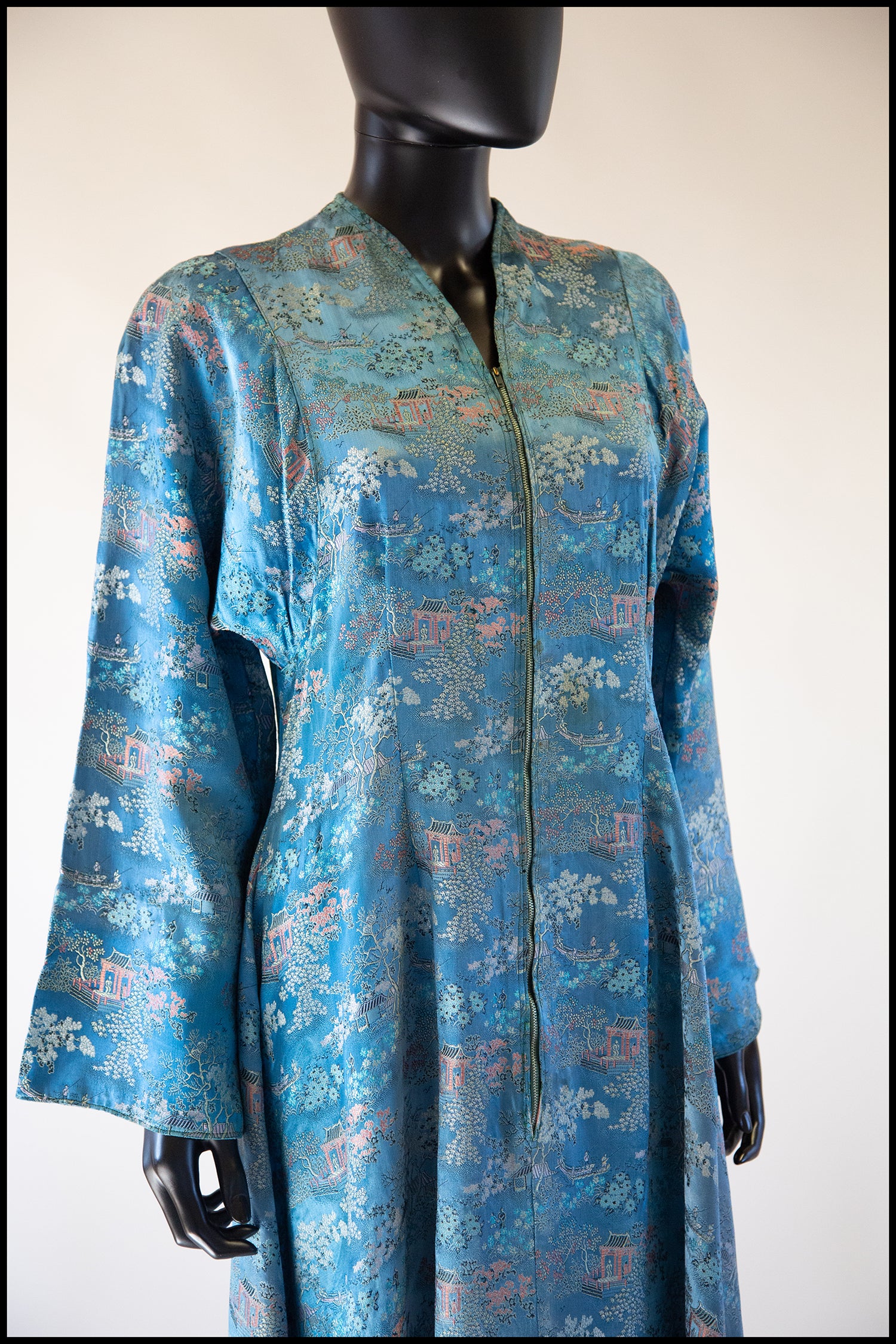 RESERVED Vintage 1940s Blue Chinese Satin Robe Maxi Dress