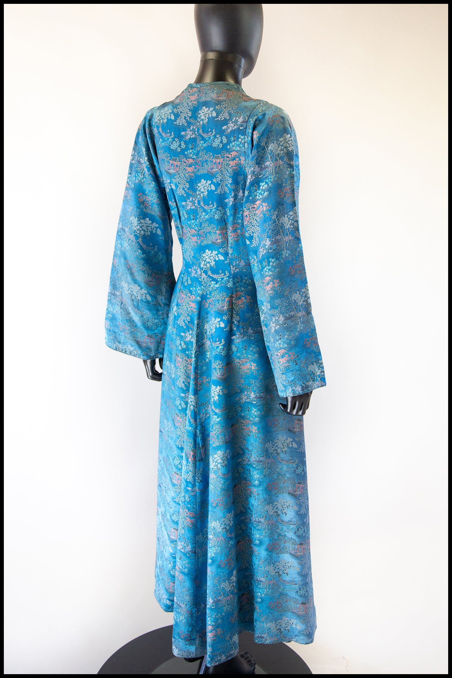 RESERVED Vintage 1940s Blue Chinese Satin Robe Maxi Dress
