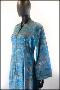 RESERVED Vintage 1940s Blue Chinese Satin Robe Maxi Dress
