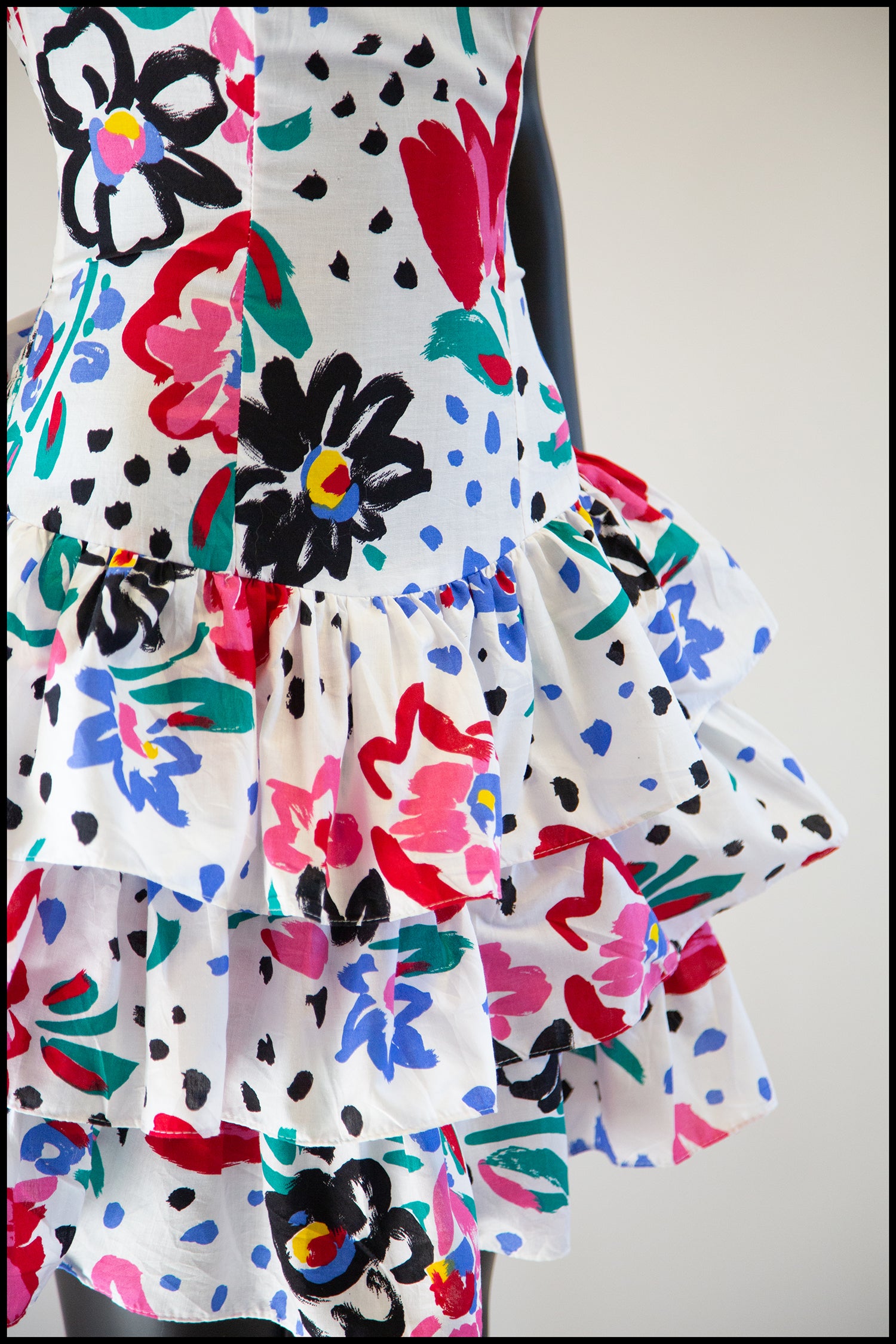 Vintage 1980s White Floral Mini Dress