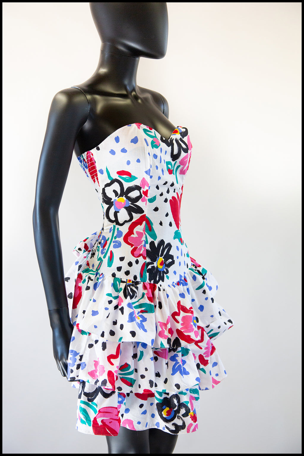 Vintage 1980s White Floral Mini Dress