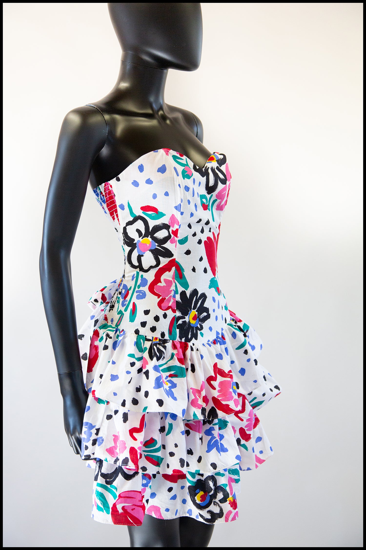 Vintage 1980s White Floral Mini Dress