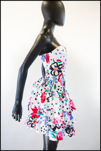 Vintage 1980s White Floral Mini Dress