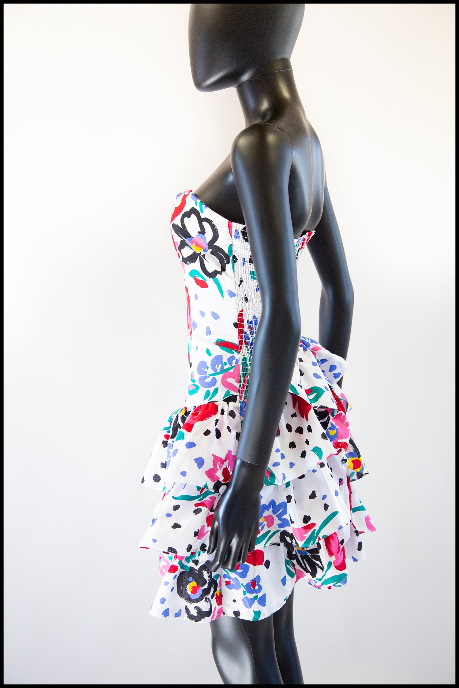 Vintage 1980s White Floral Mini Dress