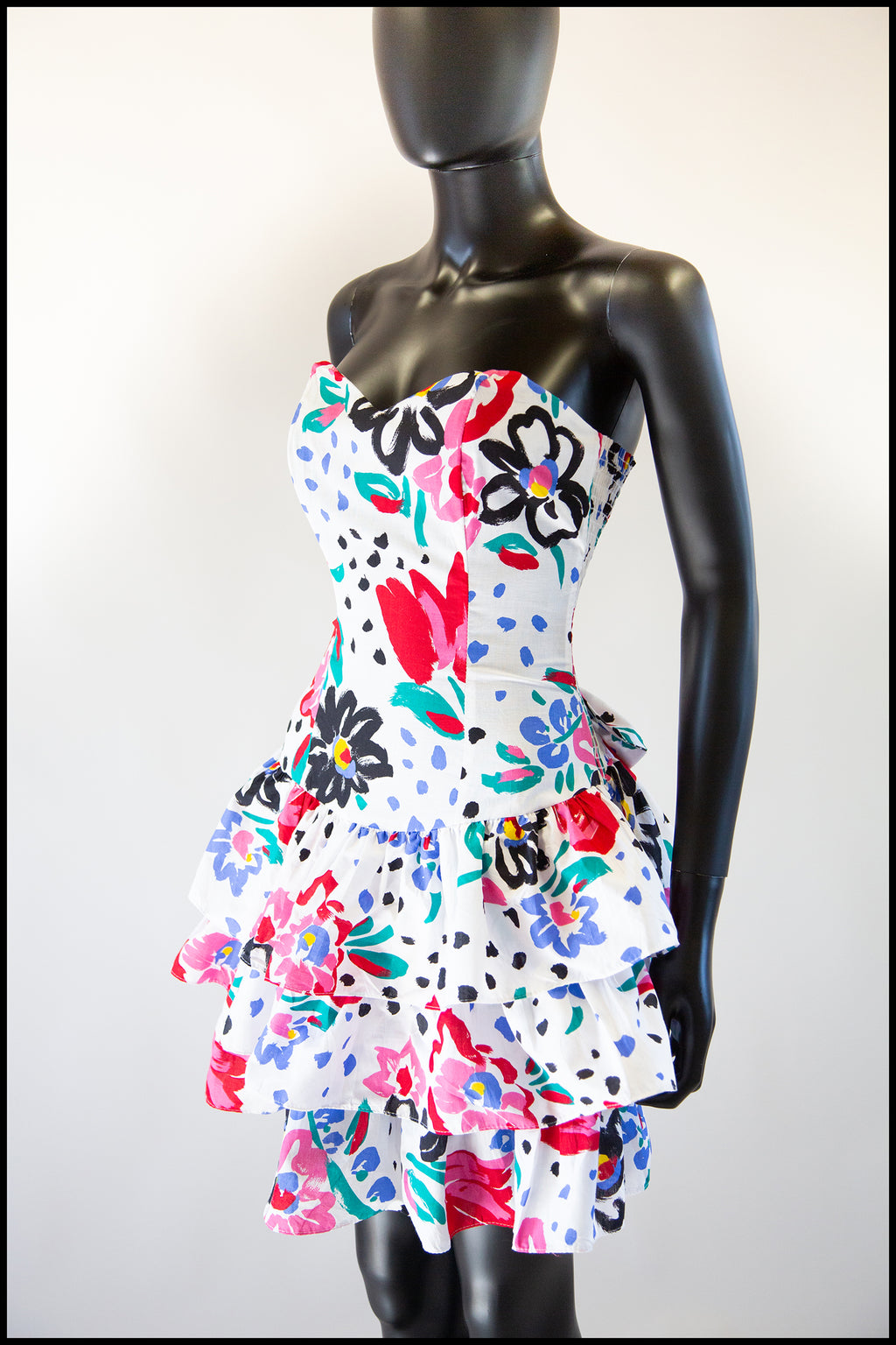 Vintage 1980s White Floral Mini Dress