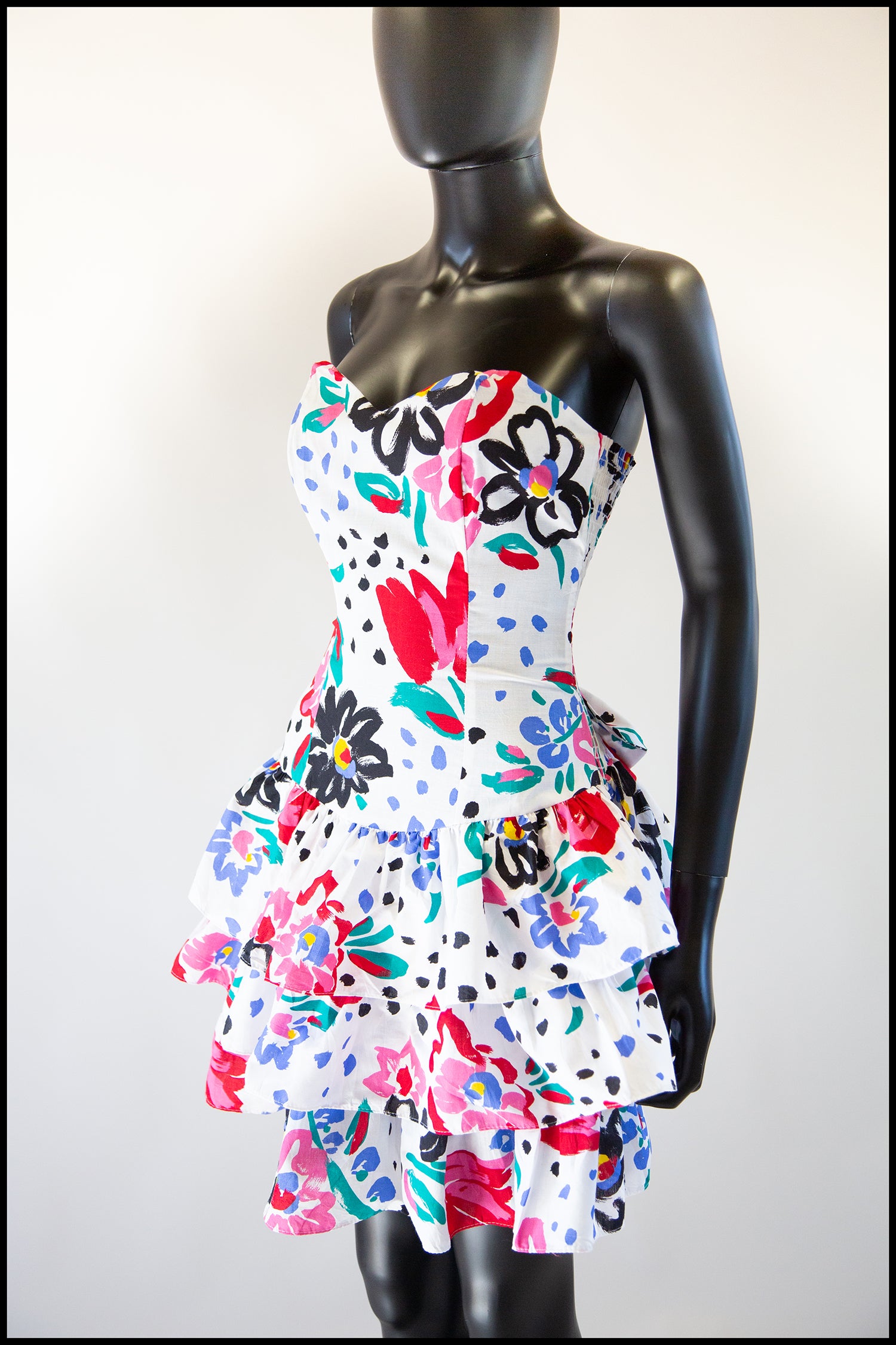 Vintage 1980s White Floral Mini Dress