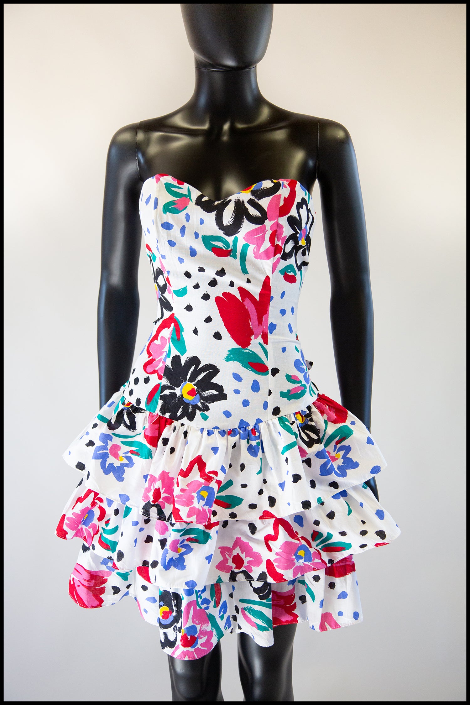 Vintage 1980s White Floral Mini Dress