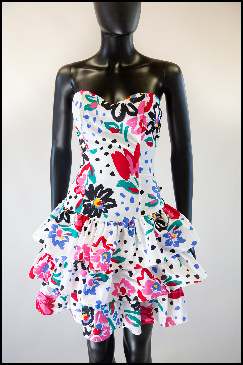 Vintage 1980s White Floral Mini Dress