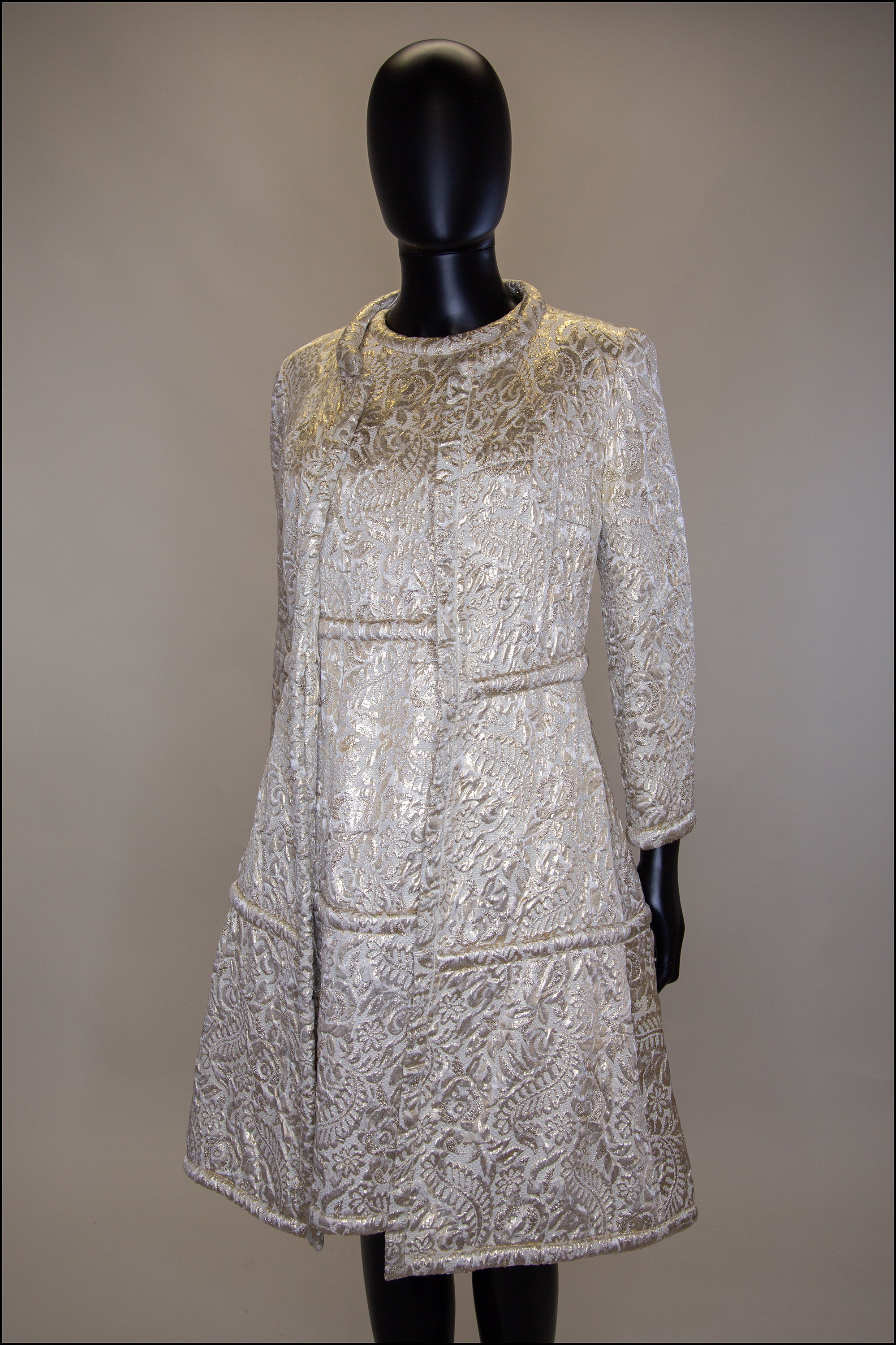Vintage 1960s Gold Silk Dress and Coat Suit