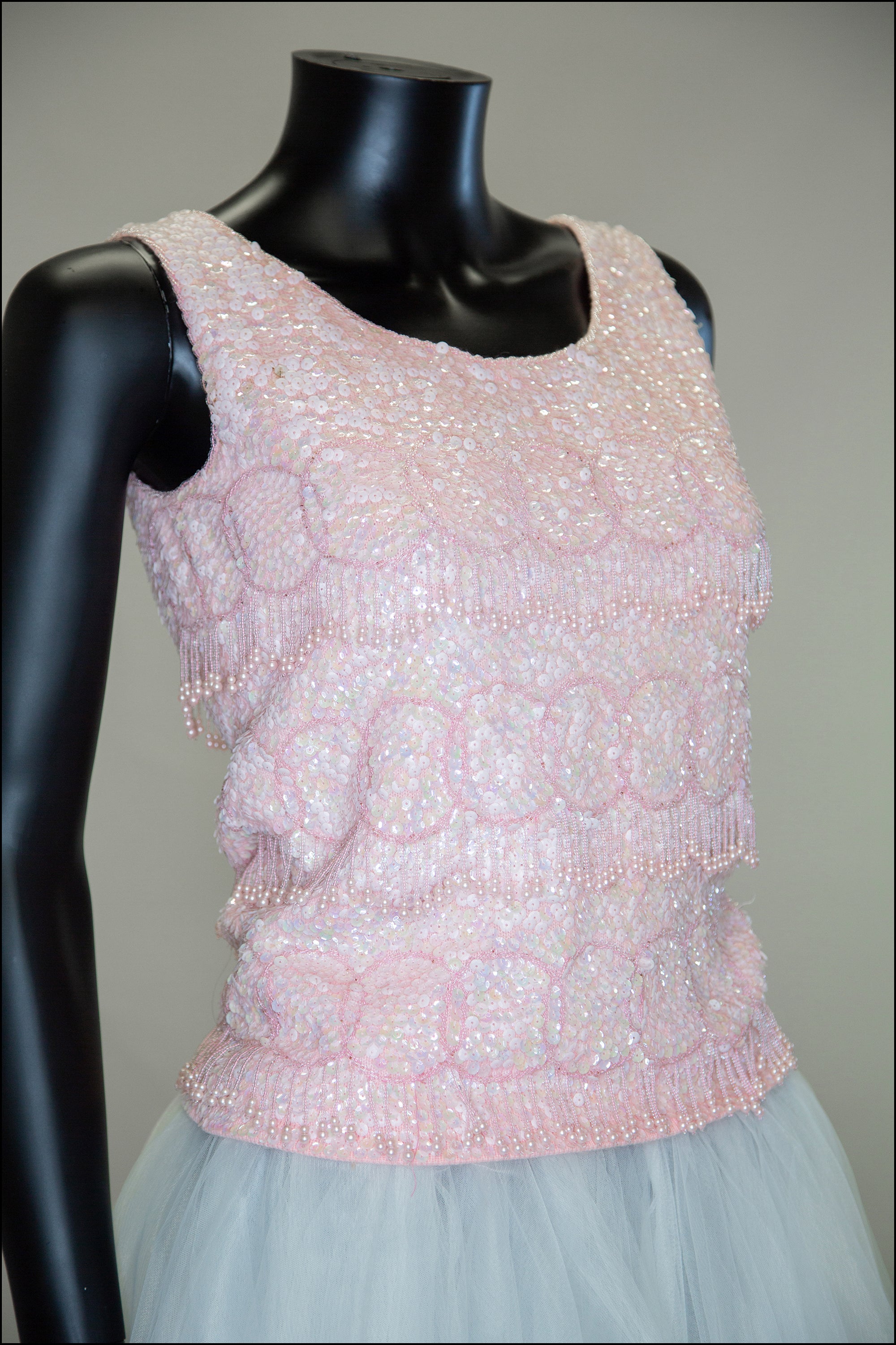 Vintage 1960s Pink Sequin Tassel Top