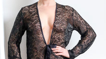 Vintage 1930s Black Lace Tie Top