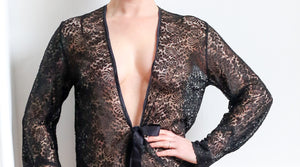 Vintage 1930s Black Lace Tie Top
