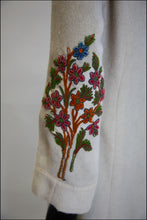 Antique Arts and Crafts Cream Embroidered Wool Maxi Coat