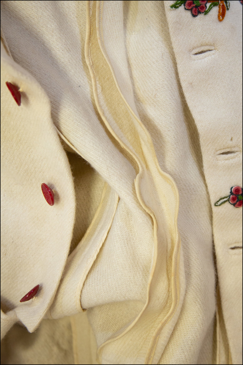 Vintage 1940s Cream Embroidered Wool Maxi Coat