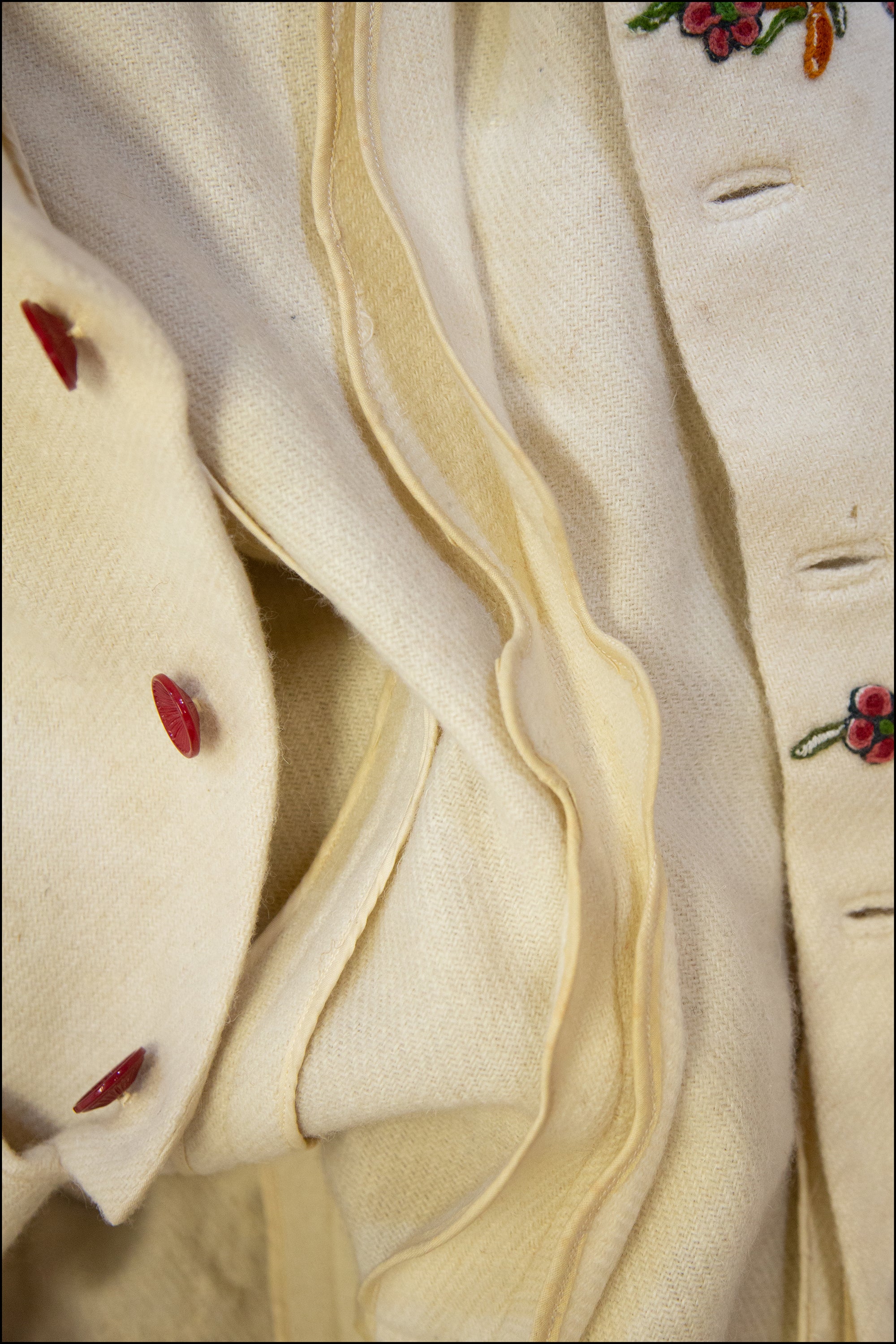 Vintage 1940s Cream Embroidered Wool Maxi Coat