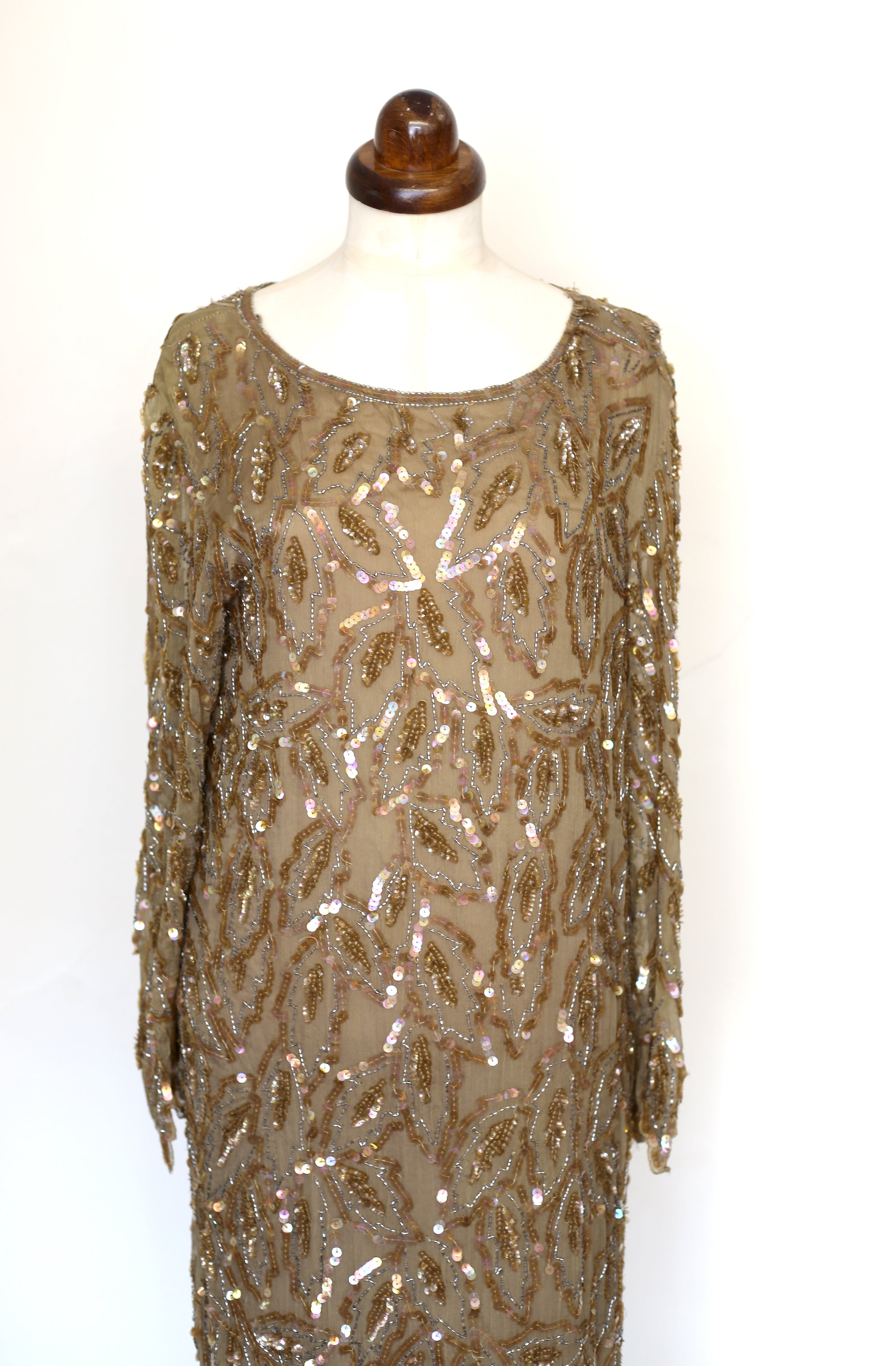 Vintage 1980s Gold Silk Sequin Dress