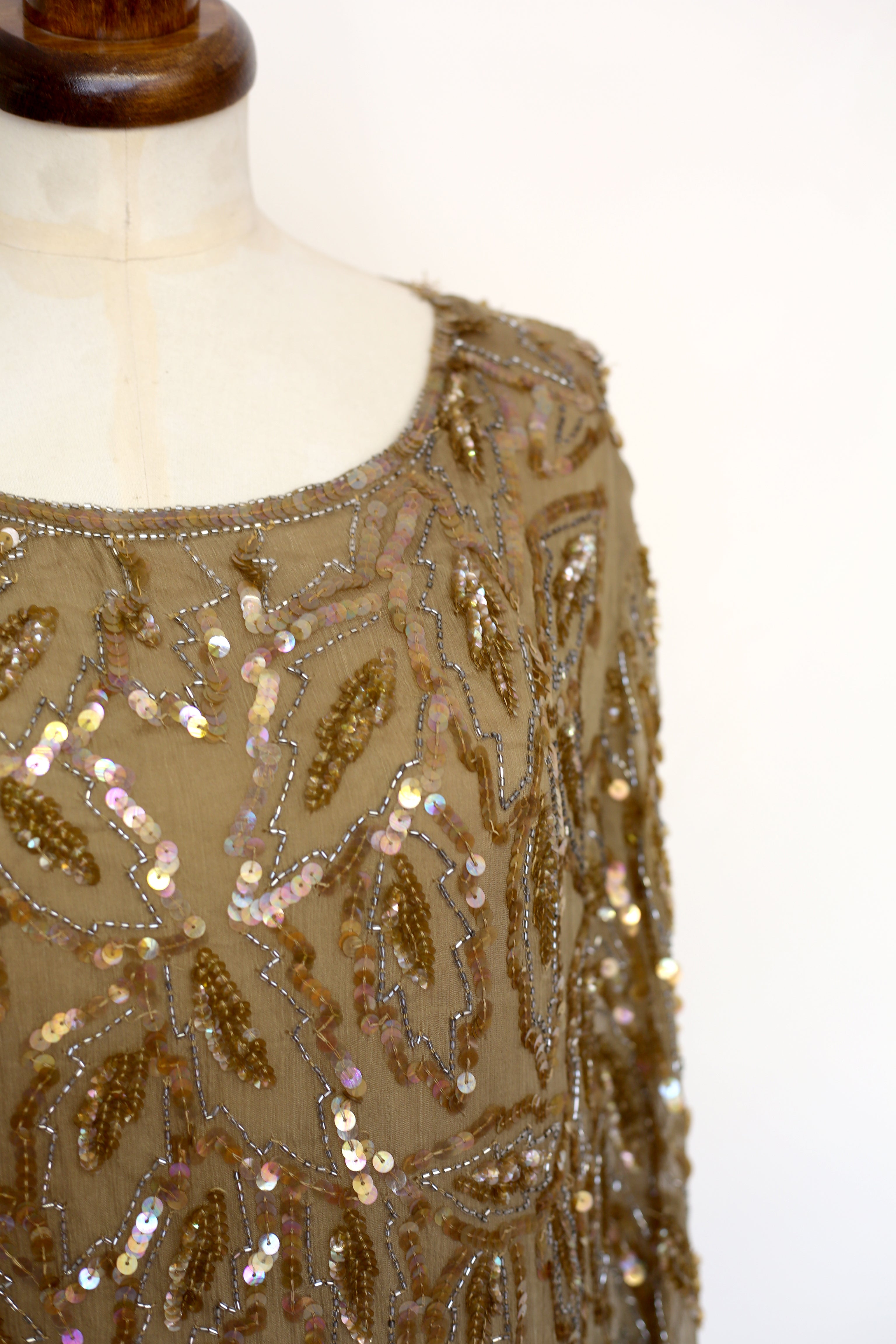 Vintage 1980s Gold Silk Sequin Dress