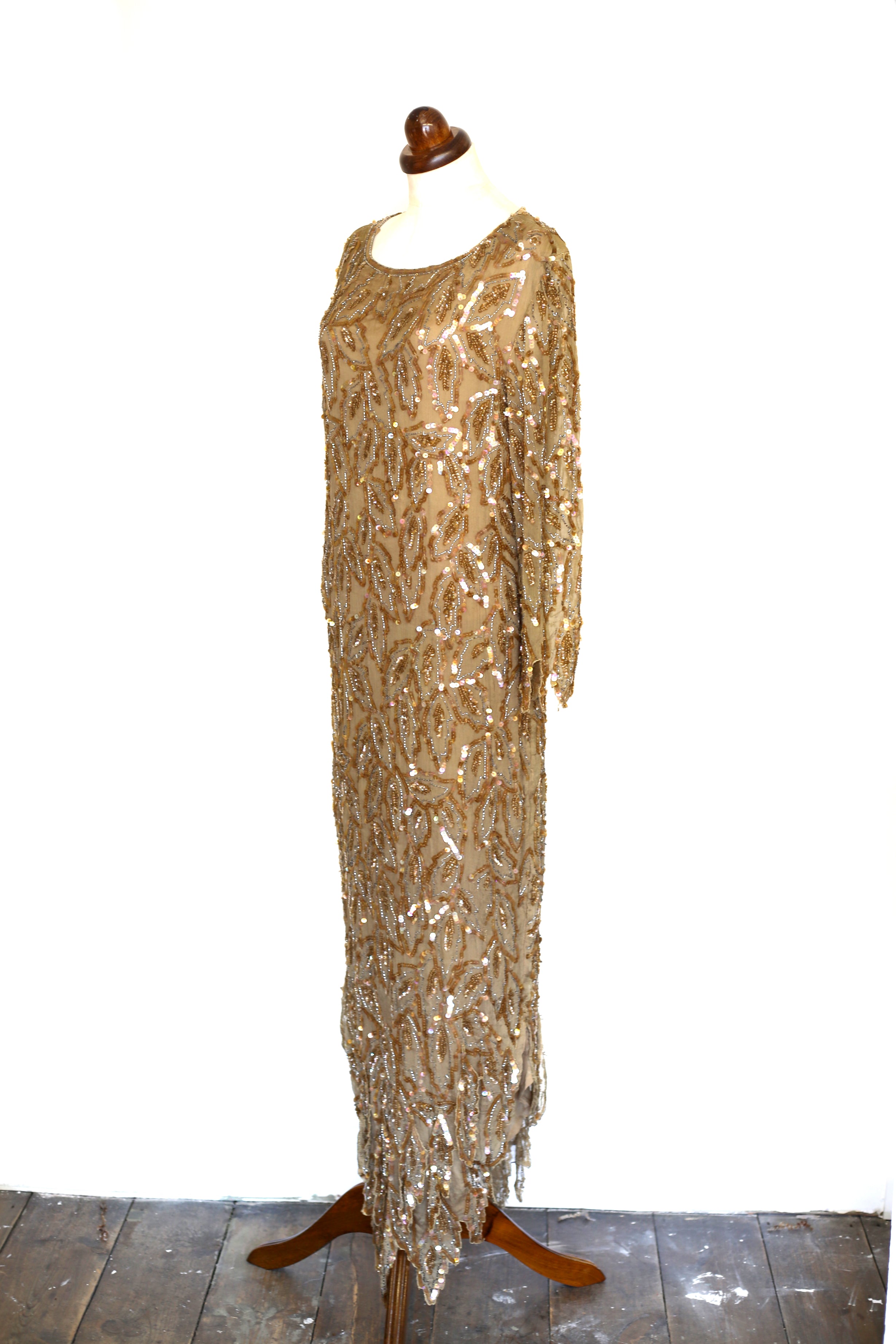Vintage 1980s Gold Silk Sequin Dress
