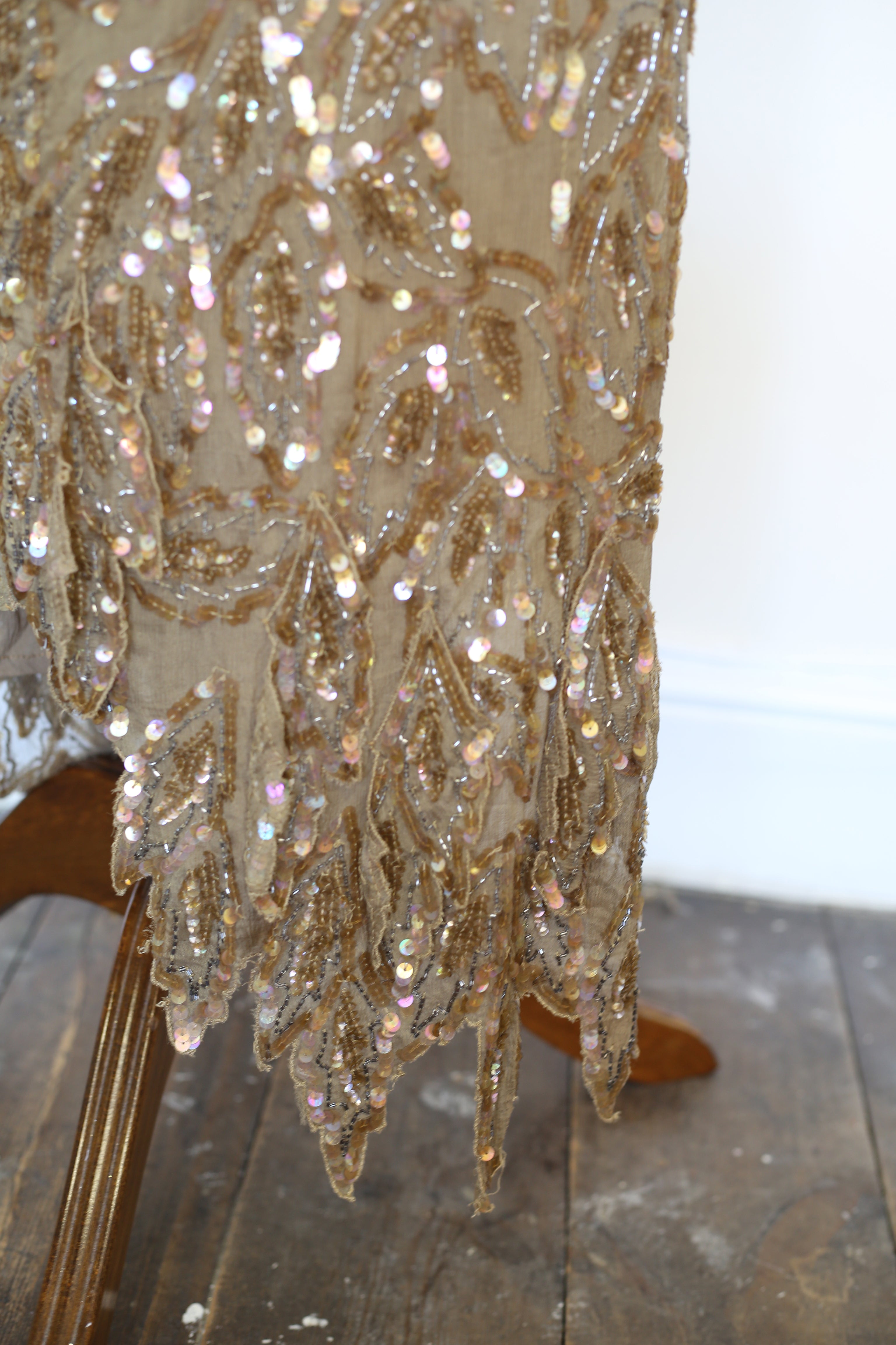 Vintage 1980s Gold Silk Sequin Dress