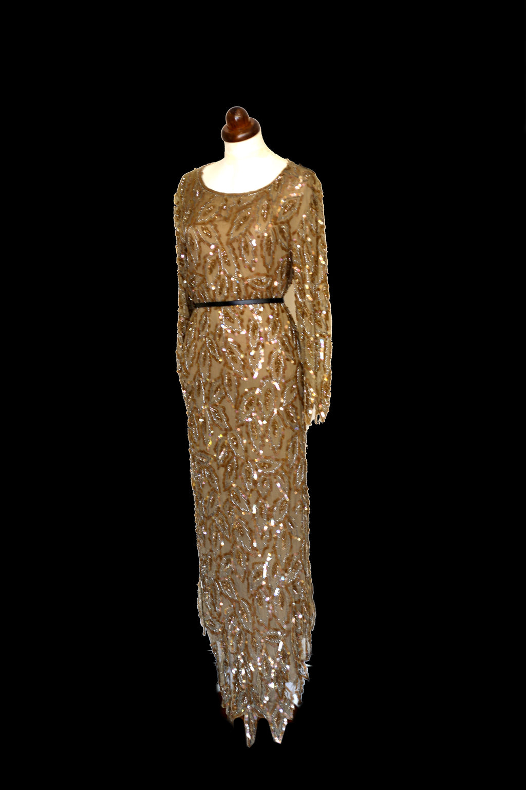 Vintage 1980s Gold Silk Sequin Dress