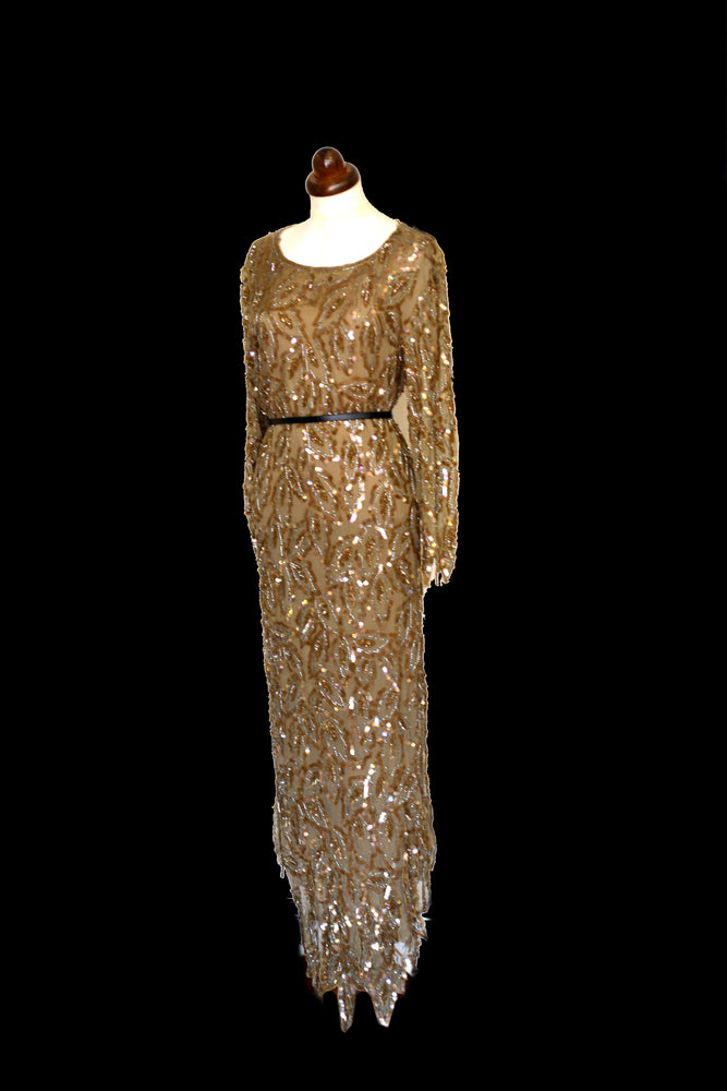 Vintage 1980s Gold Silk Sequin Dress