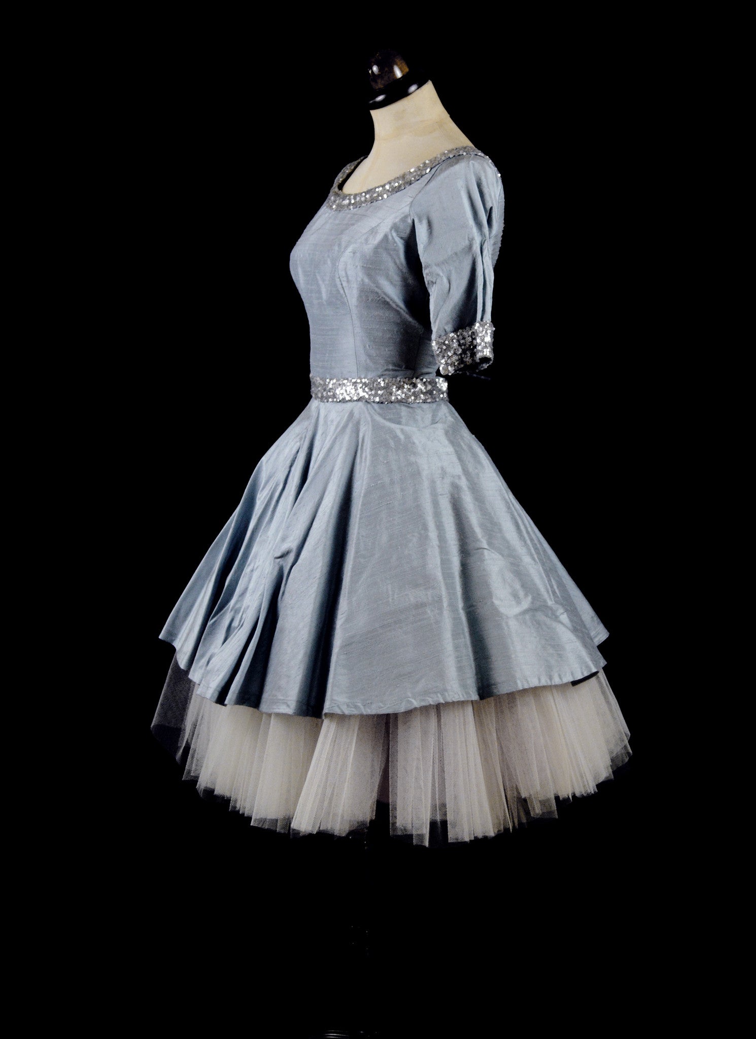 CATHY - Blue sequinned silk dress