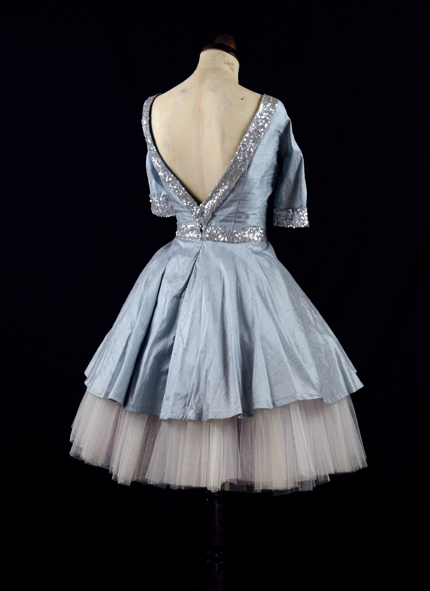 CATHY - Blue sequinned silk dress