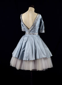 CATHY - Blue sequinned silk dress