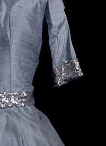 CATHY - Blue sequinned silk dress