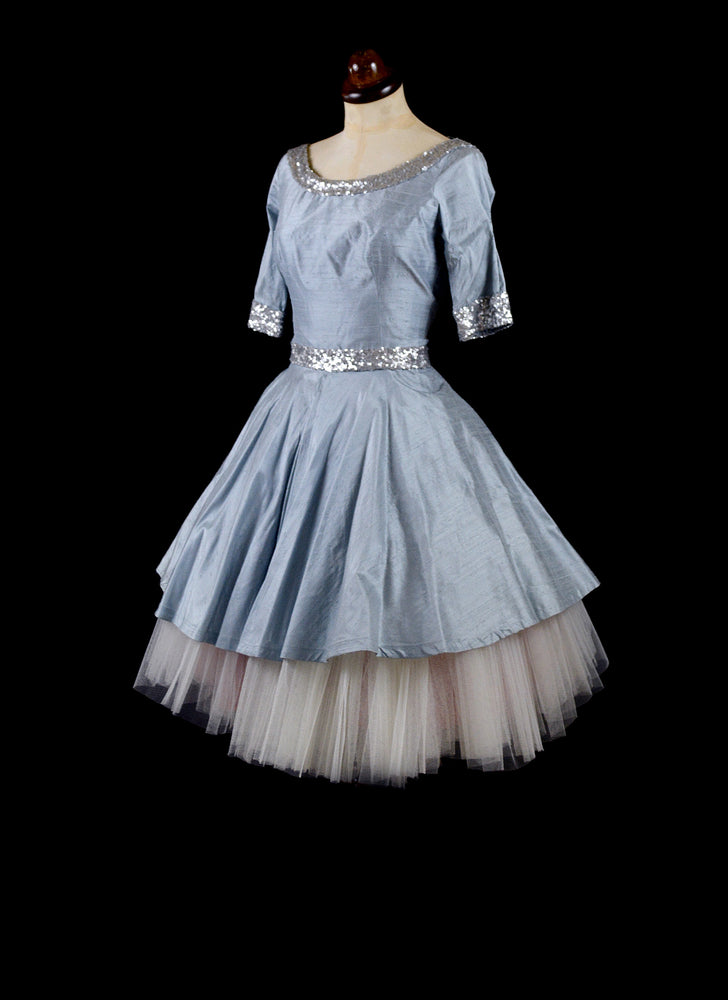 CATHY - Blue sequinned silk dress