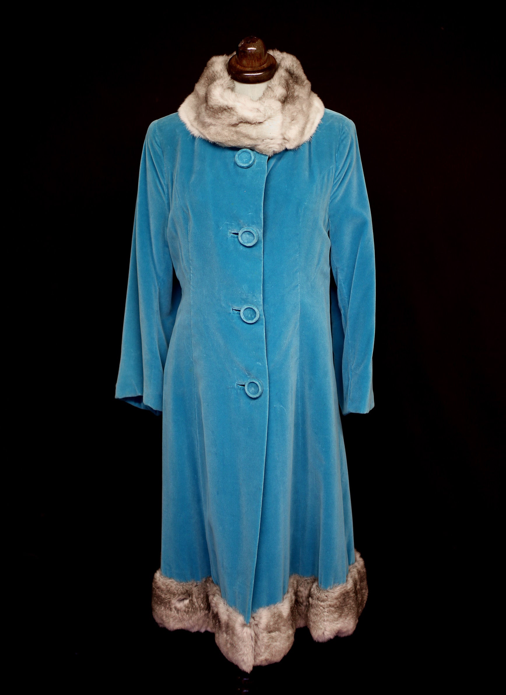Vintage 1950s Blue Velvet Princess Coat