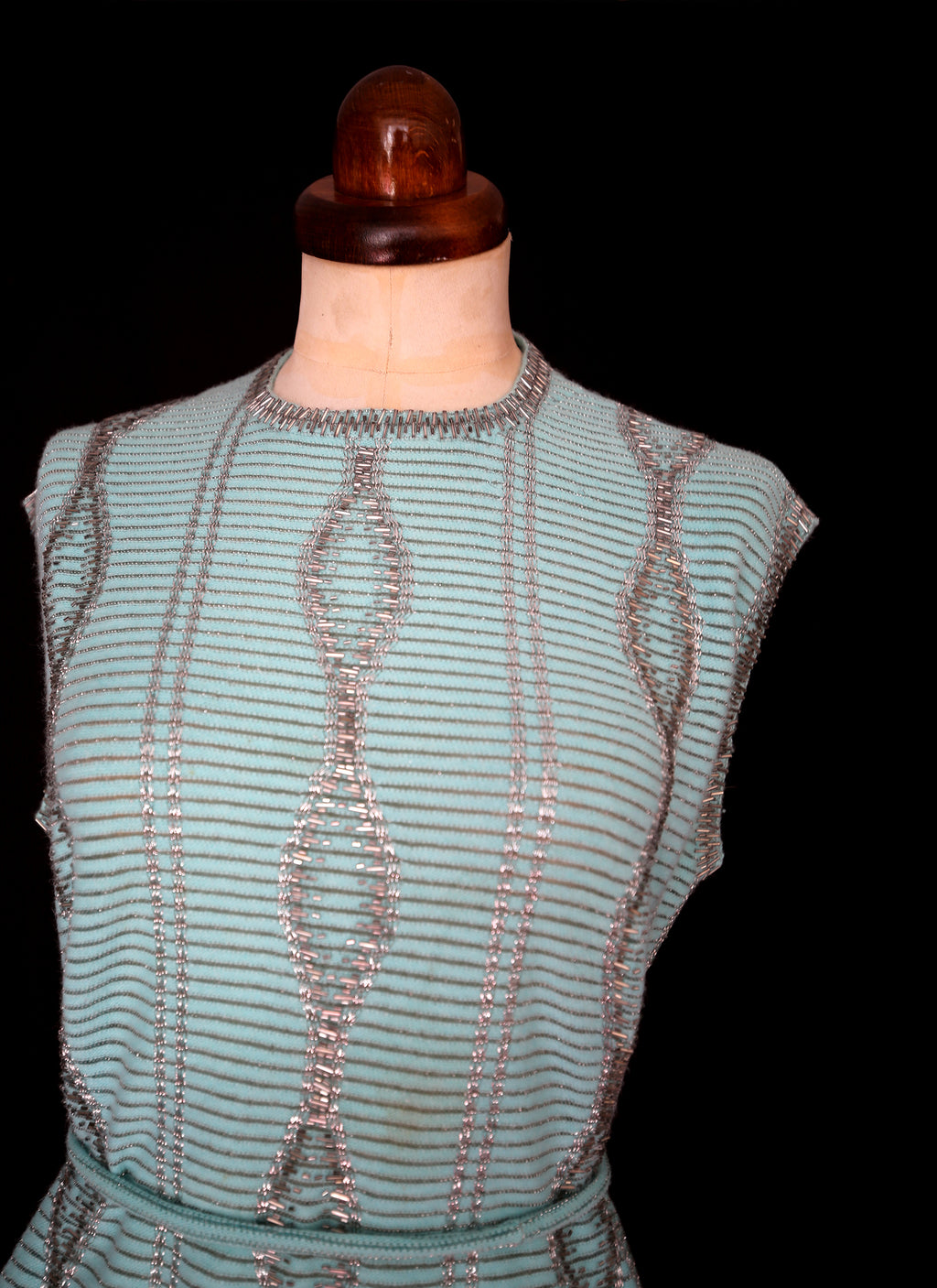 Vintage 1960s Blue Beaded Knit Tunic Top