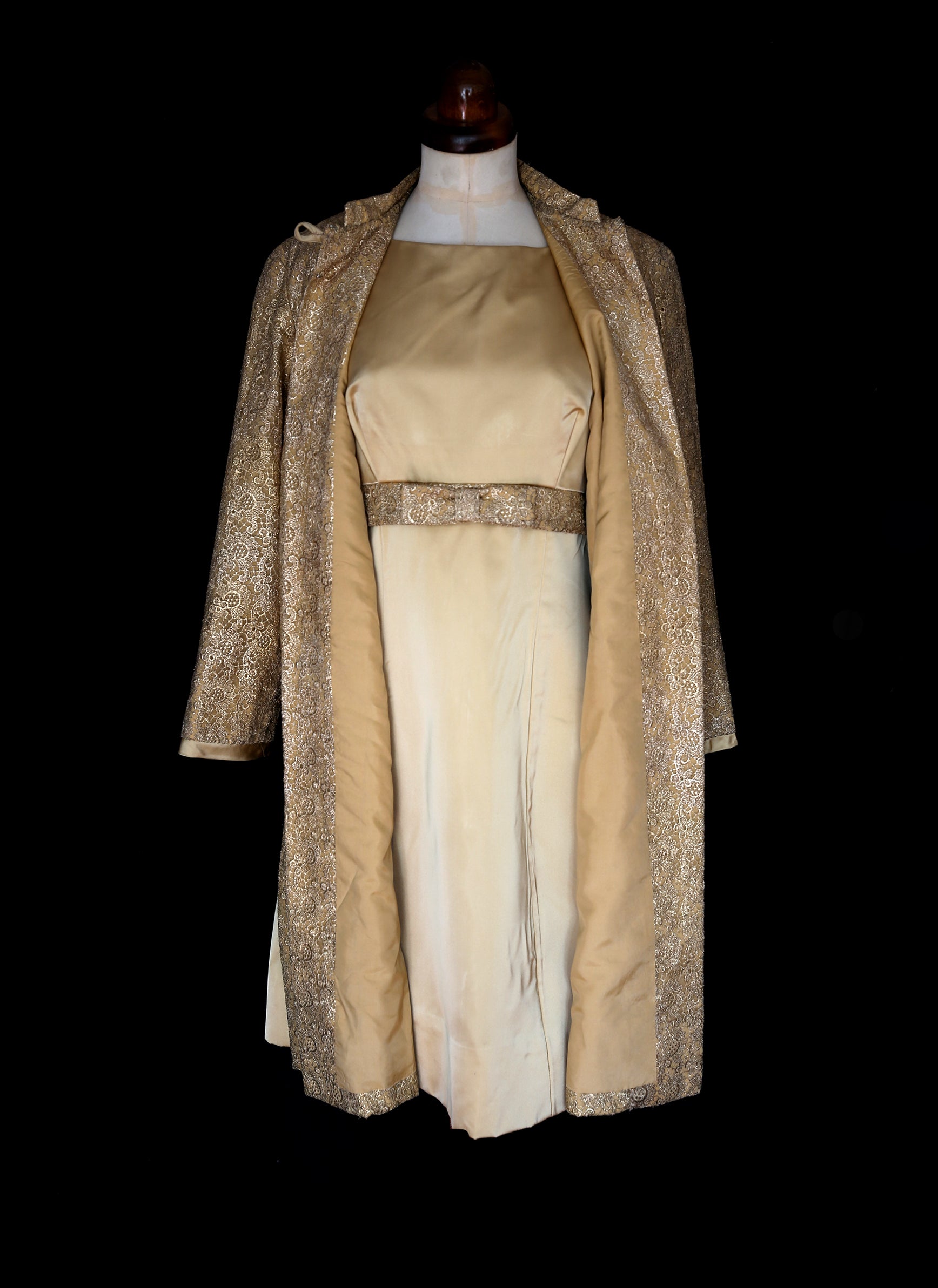 Vintage 1960s Gold Metallic Shift Dress and Coat