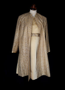 Vintage 1960s Gold Metallic Shift Dress and Coat