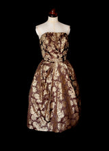 Vintage 1950s Bronze Gold Brocade Cocktail Dress