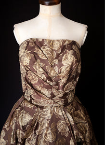 Vintage 1950s Bronze Gold Brocade Cocktail Dress