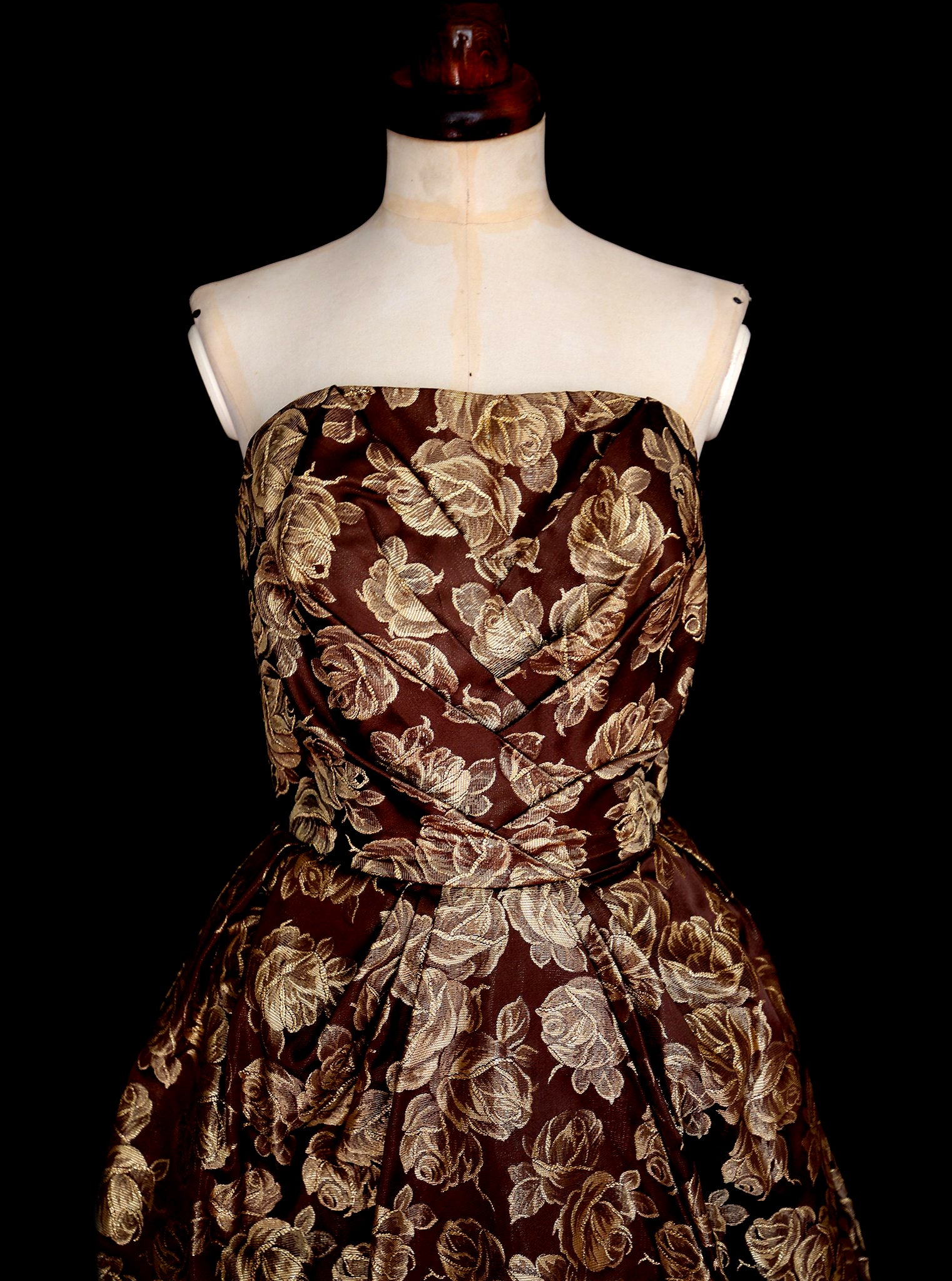 Vintage 1950s Bronze Gold Brocade Cocktail Dress