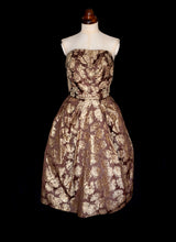 Vintage 1950s Bronze Gold Brocade Cocktail Dress