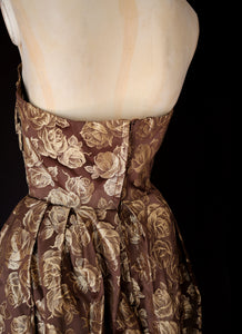 Vintage 1950s Bronze Gold Brocade Cocktail Dress