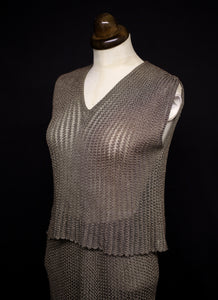 Vintage 1970s Mary Farrin Metallic Gold Knit Dress