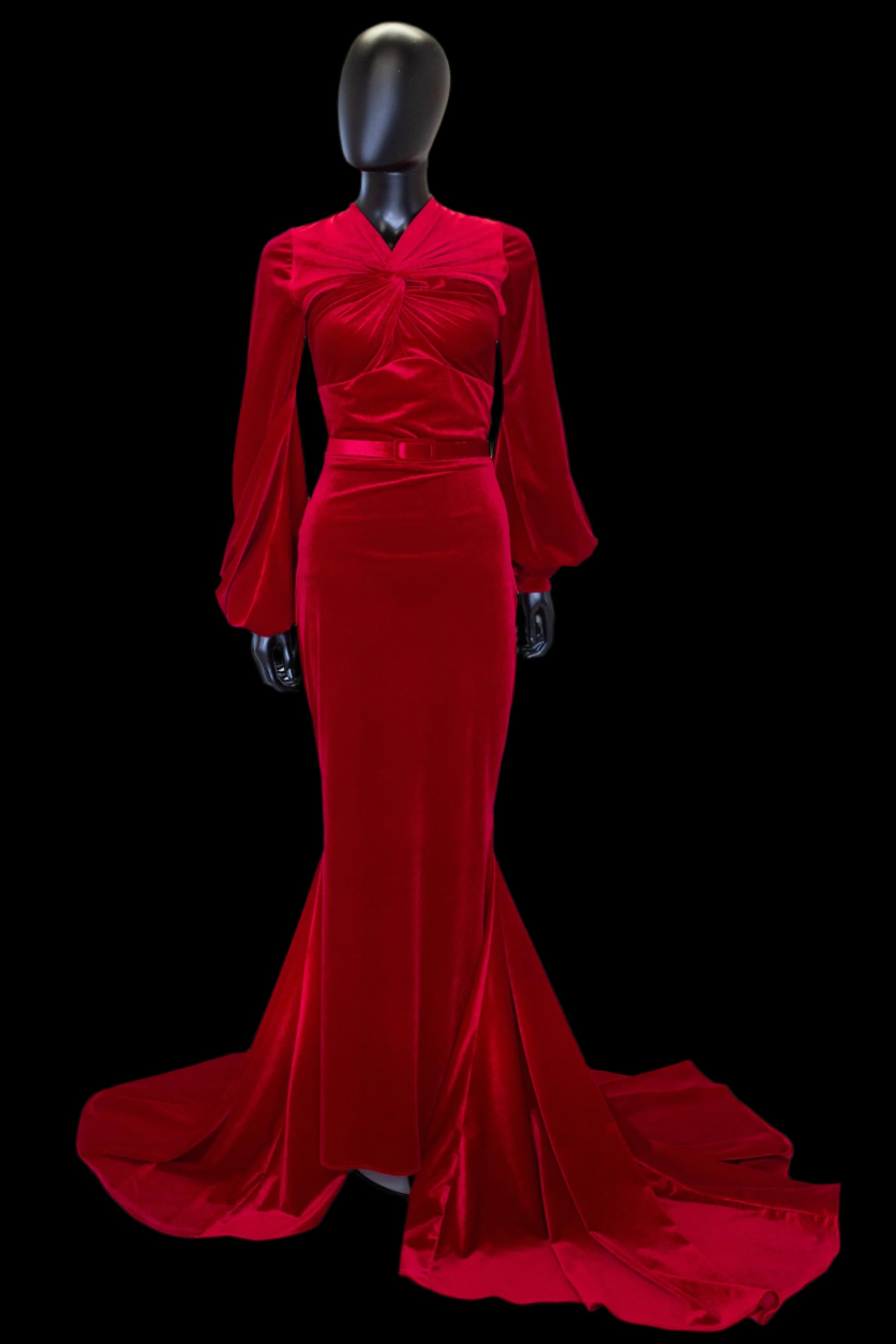 red velvet 1930s old hollywood evening gown