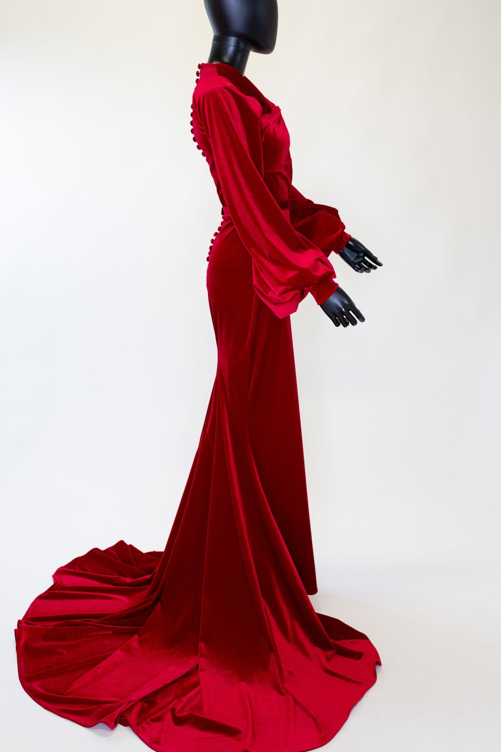 Myrna - Red Velvet Old Hollywood Gown