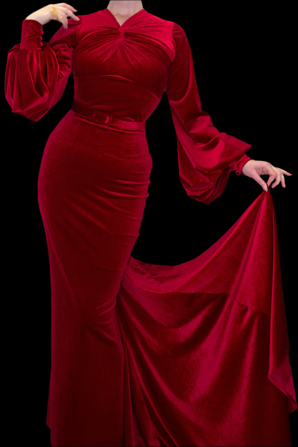 Myrna - Red Velvet Old Hollywood Gown