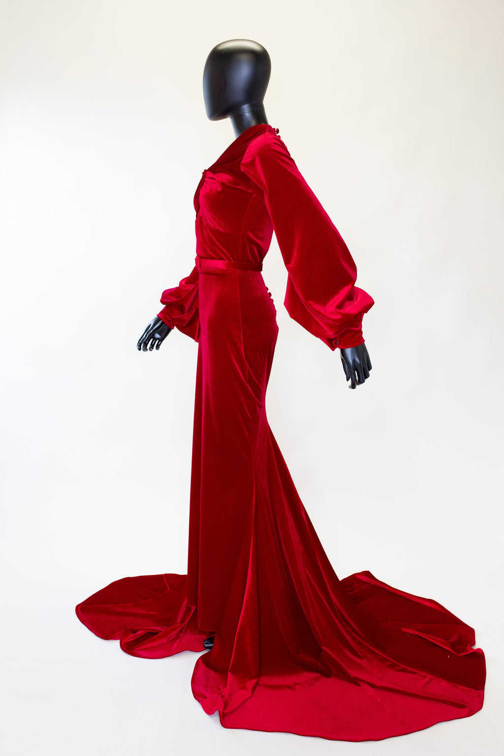 Myrna - Red Velvet Old Hollywood Gown