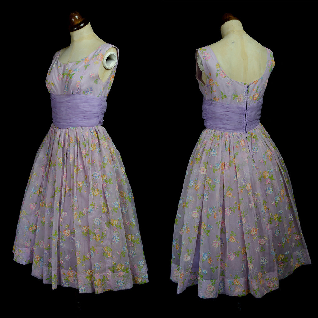 Vintage 1950s Lilac Floral Prom Dress