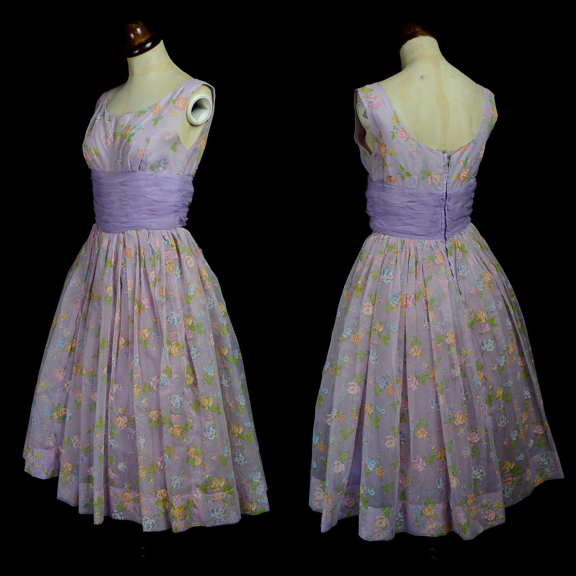 Vintage 1950s Lilac Floral Prom Dress