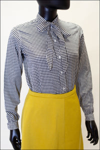 Vintage 1970s Black and White Dogtooth Blouse