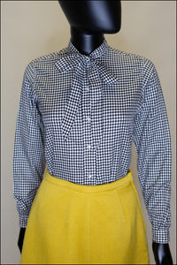 Vintage 1970s Black and White Dogtooth Blouse