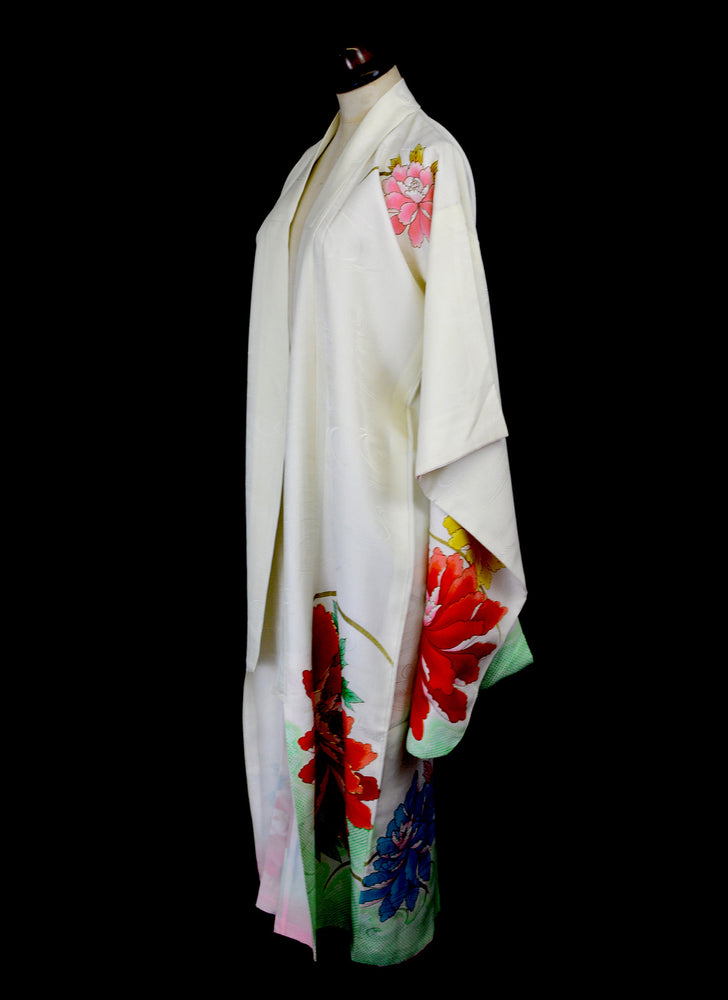 Vintage Ivory Floral Silk Kimono