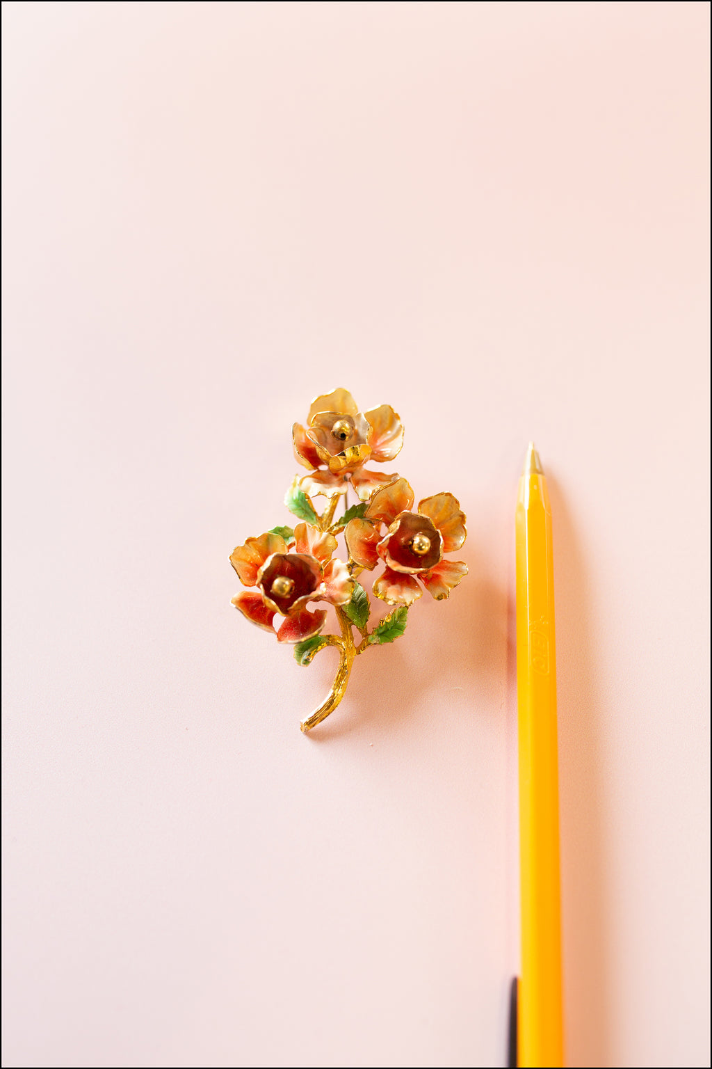 Vintage 1970s Enamelled Rose Brooch